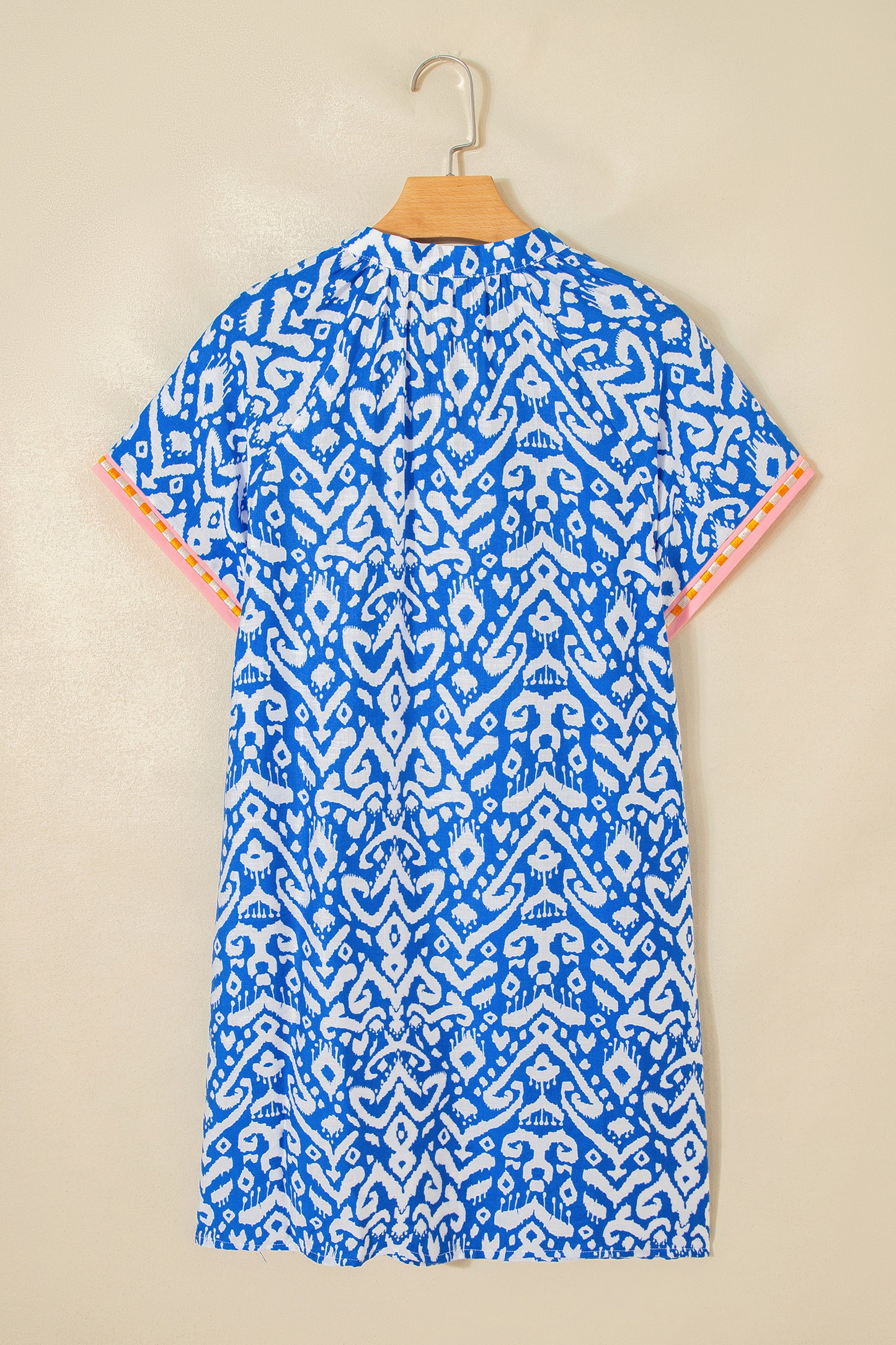 Boho Ikat Print V Neck Shift Dress Summer Mini Dress