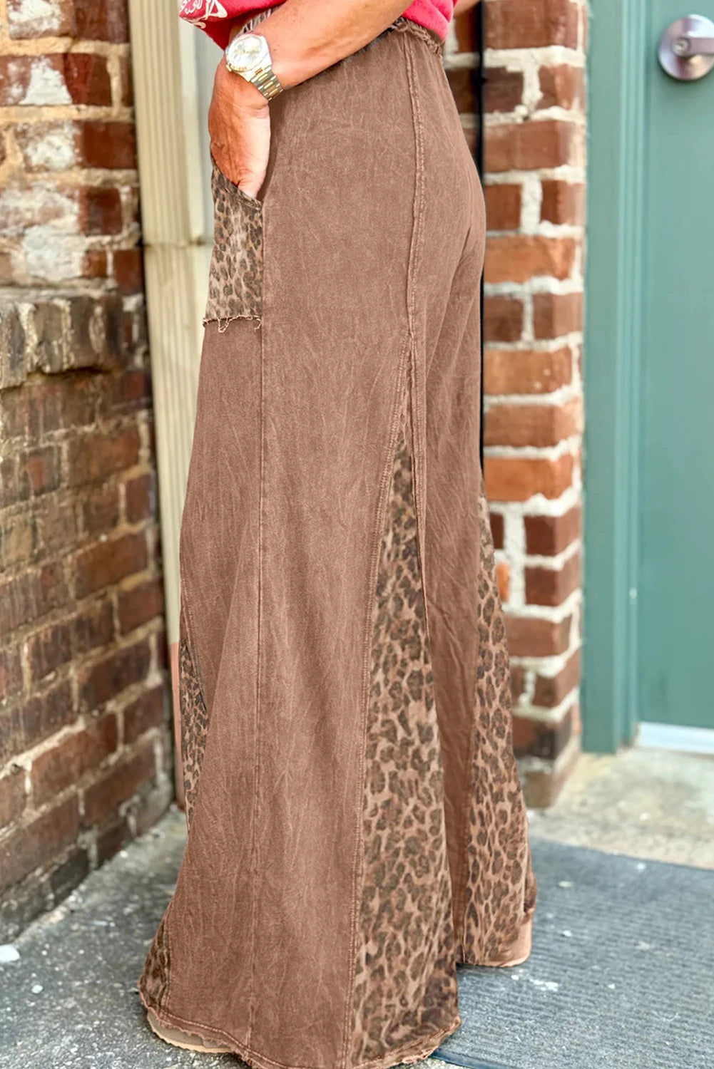 Leopard Patchwork High Waist Wide Leg Lounge Pants
