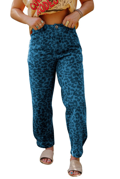 Brown Clear Seam Detail Patchwork Leopard Print Jeans