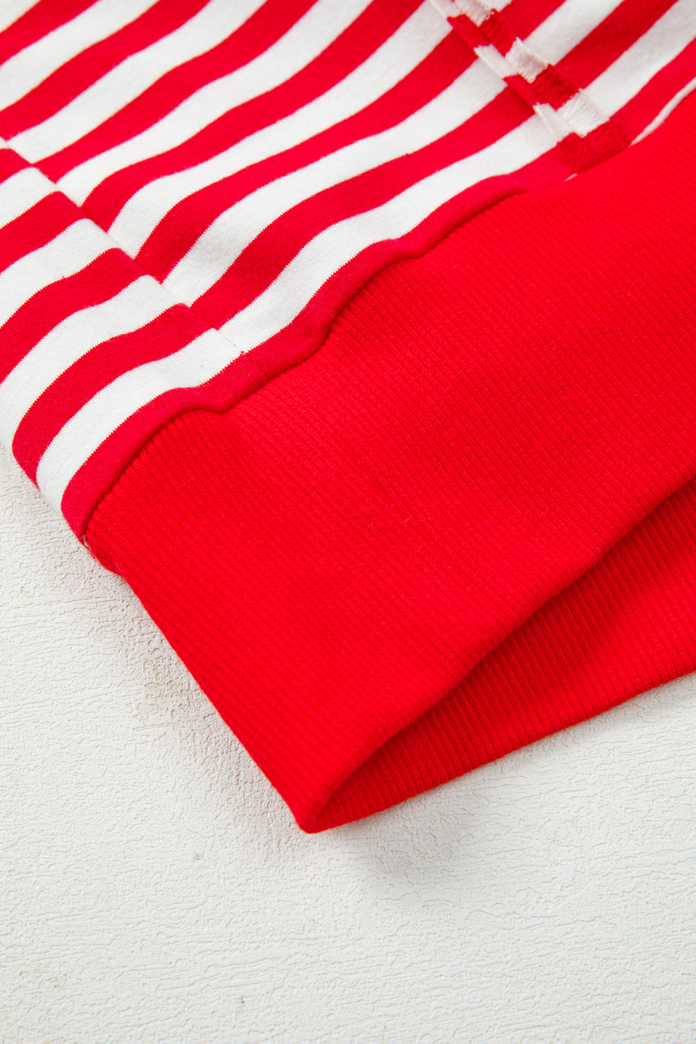 Red Stripe Oversized Pullover Exposed Seam Long Sleeve Top