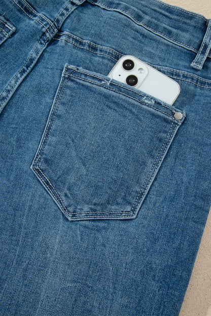 High Waist Flare Jeans Frayed Hem Western Denim Women