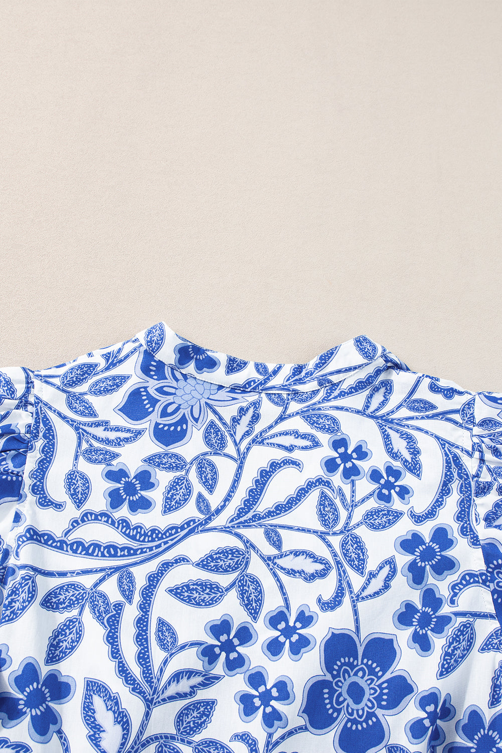 Blue Floral Puff Sleeve Tiered Mini Dress with V Neck