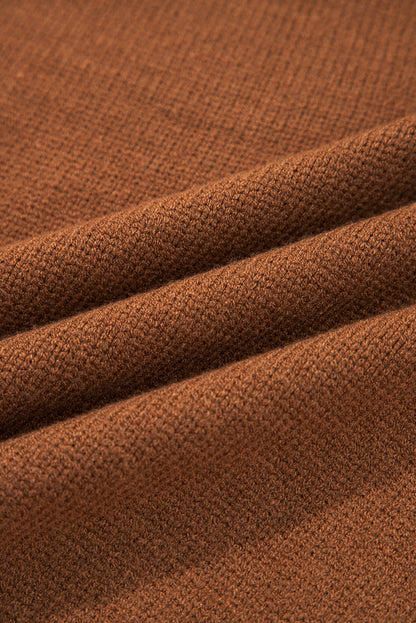Chestnut Collared V Neck Ribbed Edge Sexy Elegant Sweater