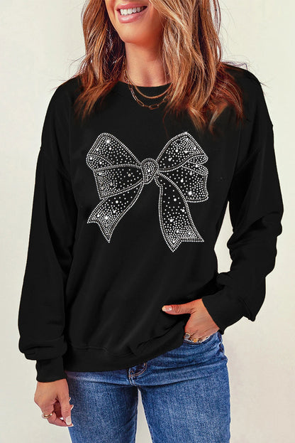 Valentine's Day Black Bowknot Crewneck Pullover Sweatshirt