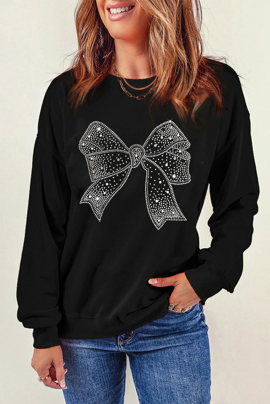 Valentine's Day Black Bowknot Crewneck Pullover Sweatshirt