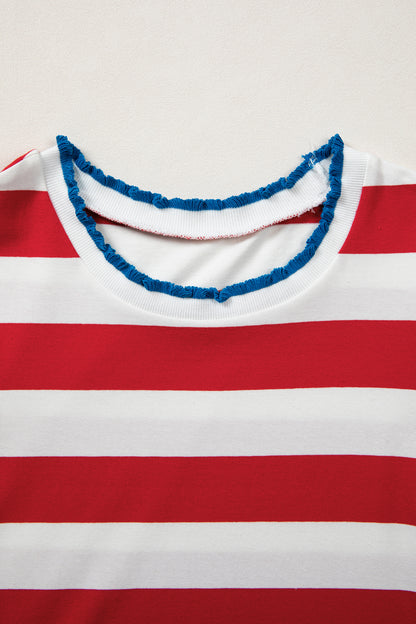 Red Stripe Puff Sleeve Dress Flag Day Independence