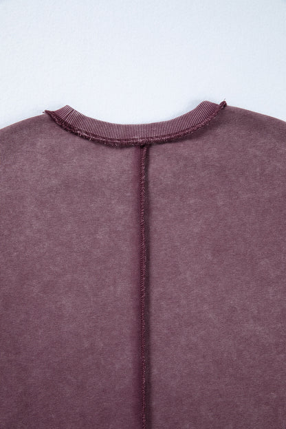 Mineral Wash Exposed Seam Sweatshirt Side Slit Casual Pullover