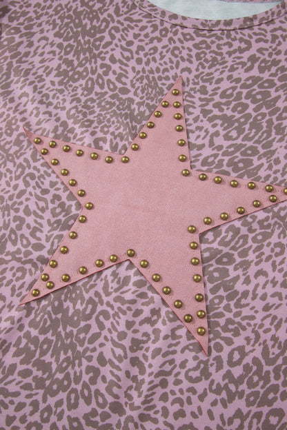 Leopard Star Patch Studded Oversized Western Graphic Tee