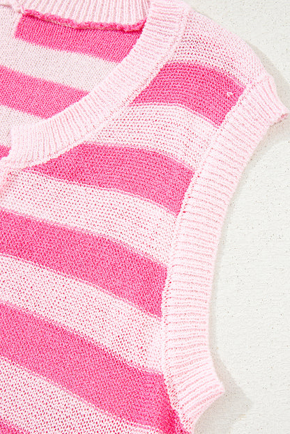Pink USA Flag Stripe Notched Neck Sweater Vest