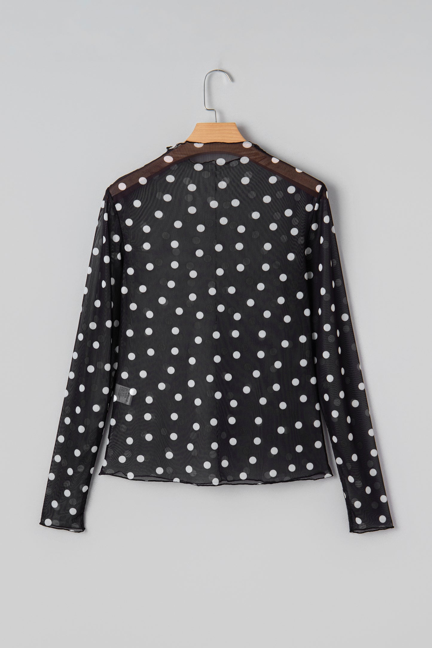 Black Polka Dot Mesh Mock Neck Long Sleeve Top