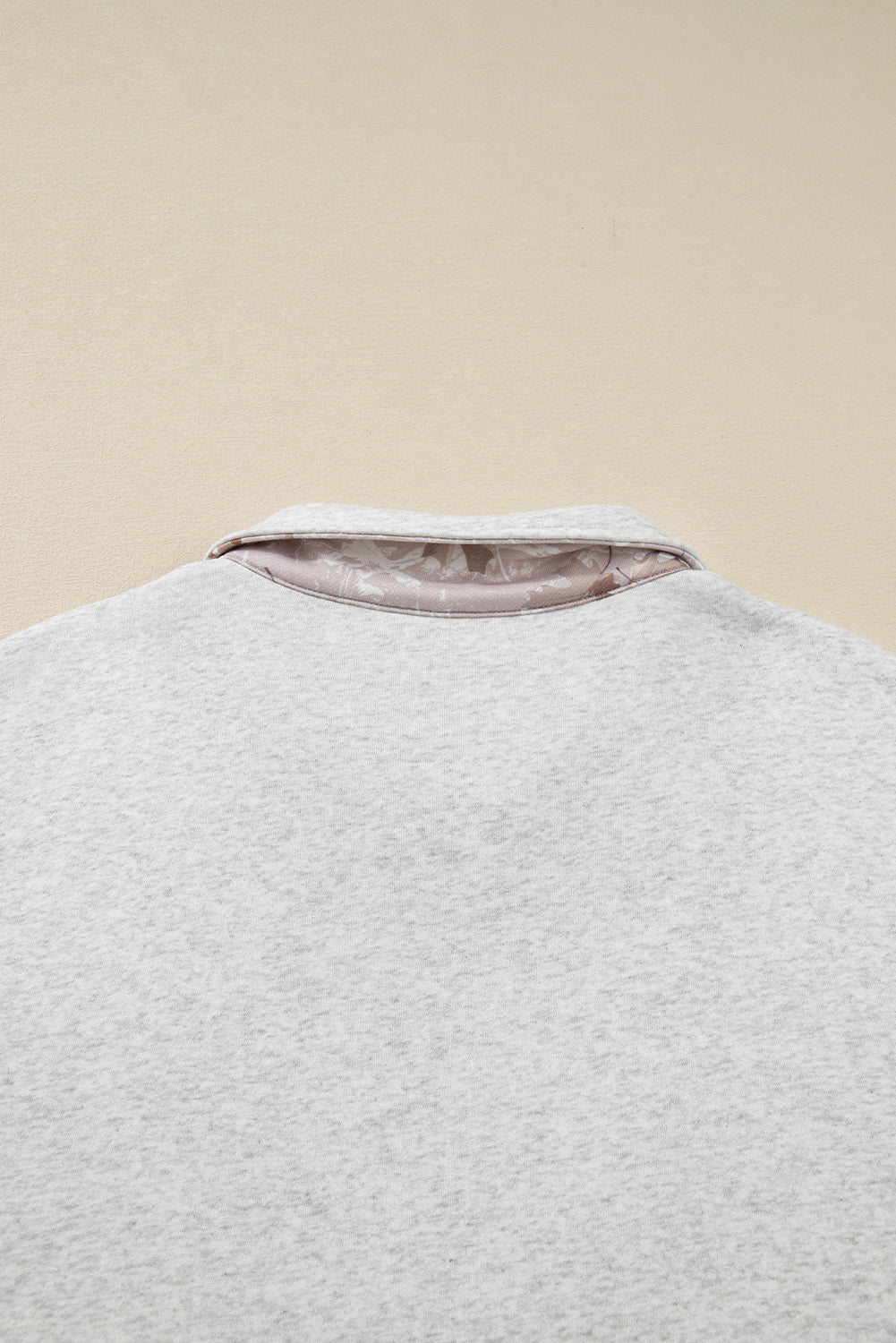 Plus Size Gray Half Zip Sweatshirt with Camo Leaf Patchwork