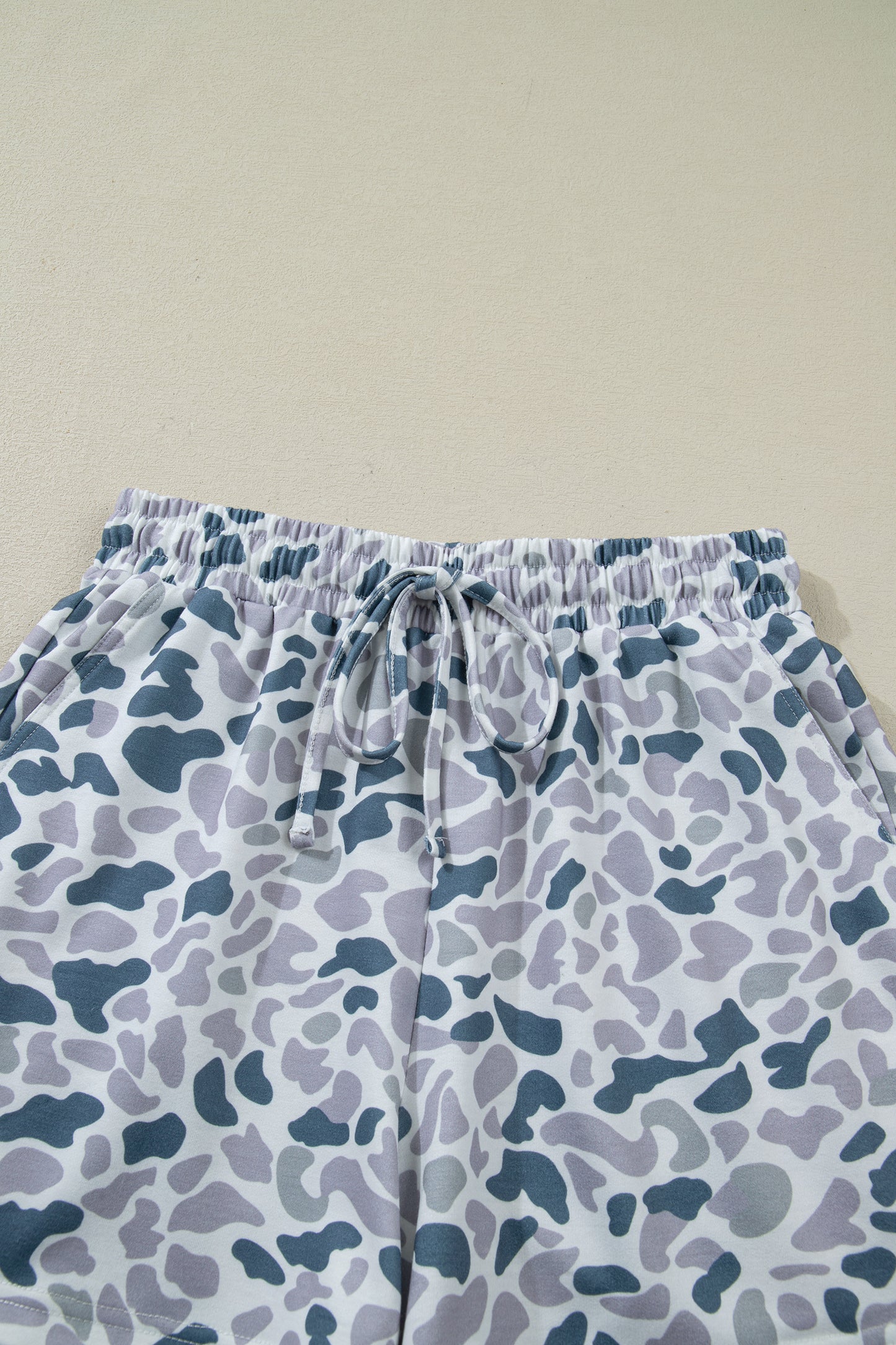 Abstract Print Zip Polo Top and Drawstring Shorts Set