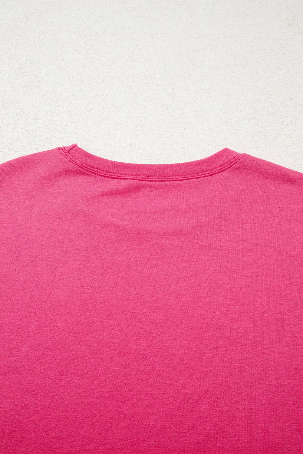 Bright Pink Patchwork Hemline Round Neck Casual Top