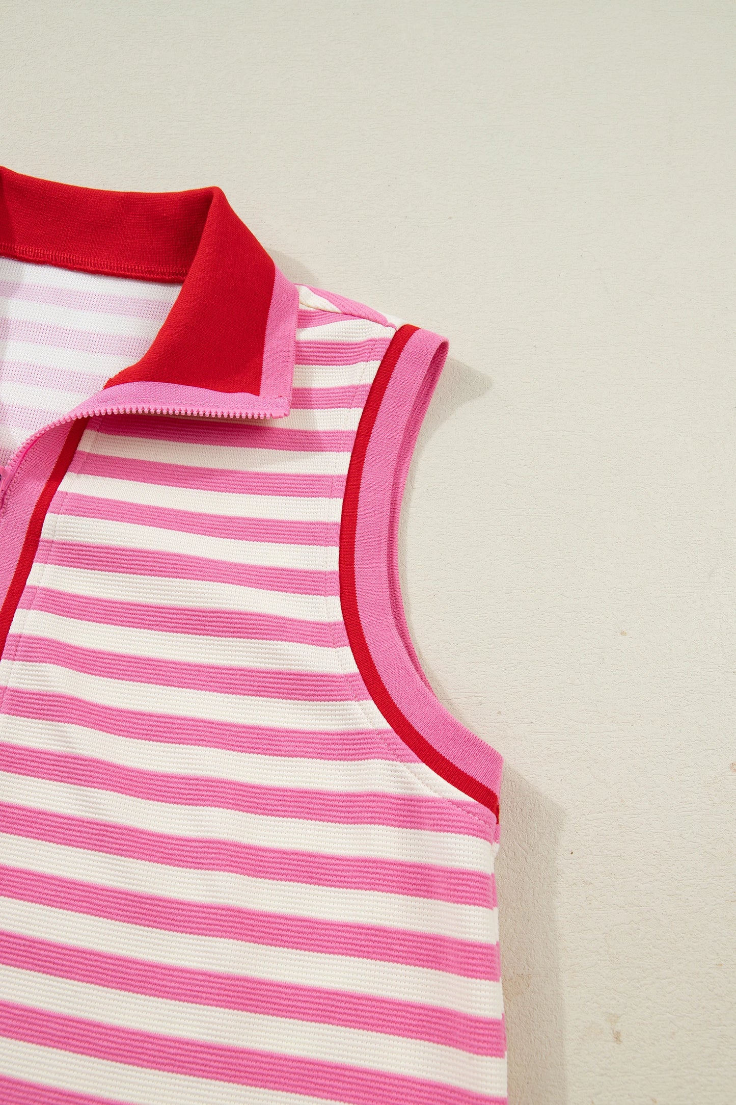 Striped Zip Collar Sleeveless Skort Set Casual Outfit
