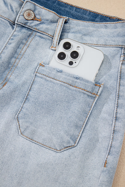 Light Wash High Waisted Denim Shorts with Pockets