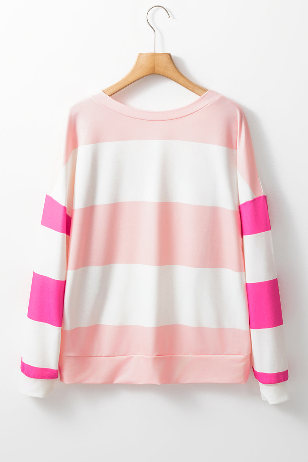 Light Blue Colorblock Striped Drop Shoulder Long Sleeve Top