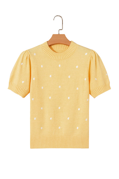 Chestnut Elegant Polka Dot Bubble Short Sleeve Sweater