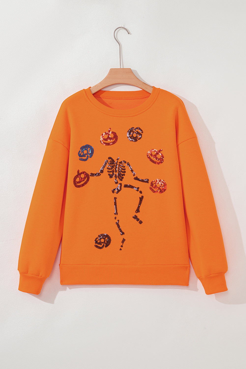 Sequin Skeleton Pumpkin Halloween Crewneck Sweatshirt