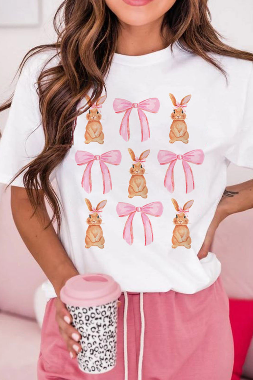 White Easter Bunny Bow Graphic T Shirt