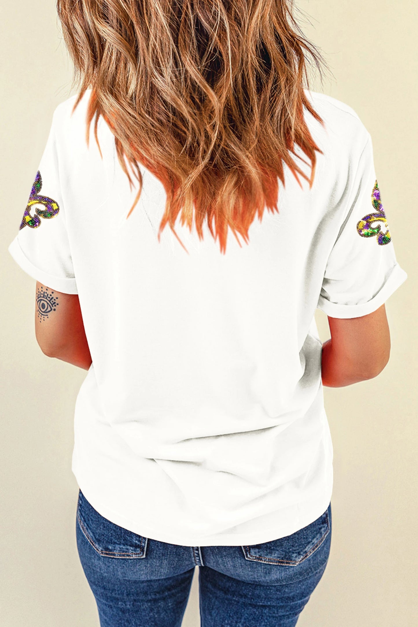 Black Mardi Gras Sequin Fleur De Lis Graphic T-Shirt