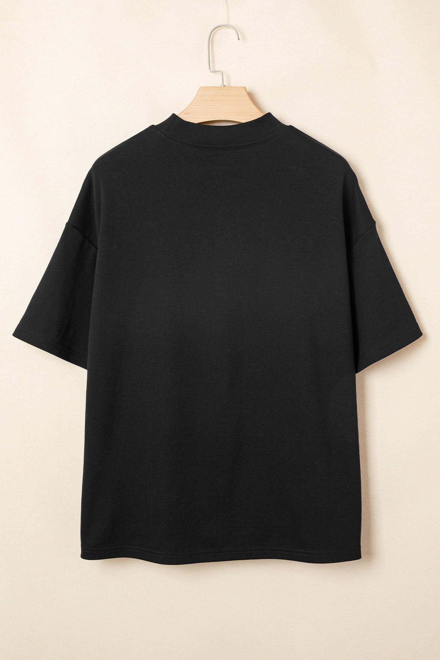 Dark Blue Oversized Mock Neck Tee Casual Relaxed Top
