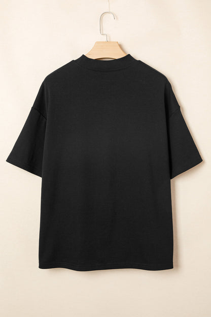 Dark Blue Oversized Mock Neck Tee Casual Relaxed Top