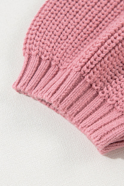 Pink Cable Knit Mixed Textured Short Sleeve Sweater