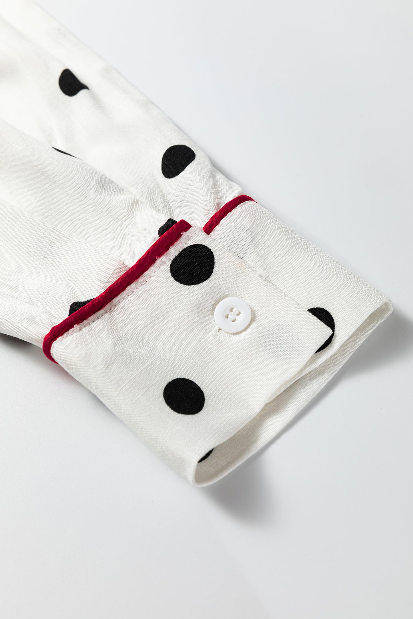 White Polka Dot Contrast Trim Button Up Blouse