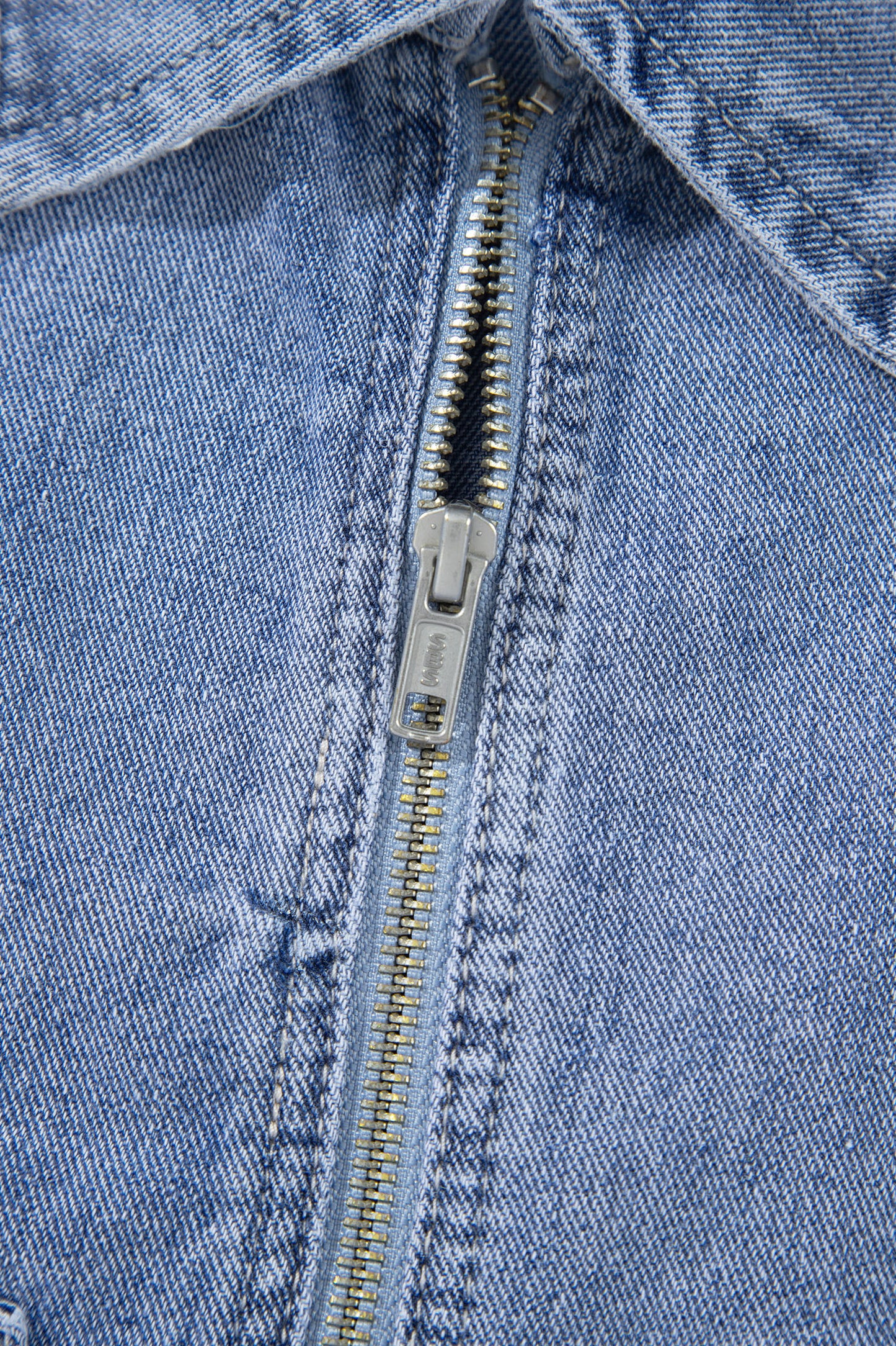 Pearl Studded Oversized Denim Zip Front Jacket