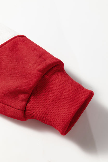 Red Color Block Oversized Sweatshirt Drop Shoulder Pullover