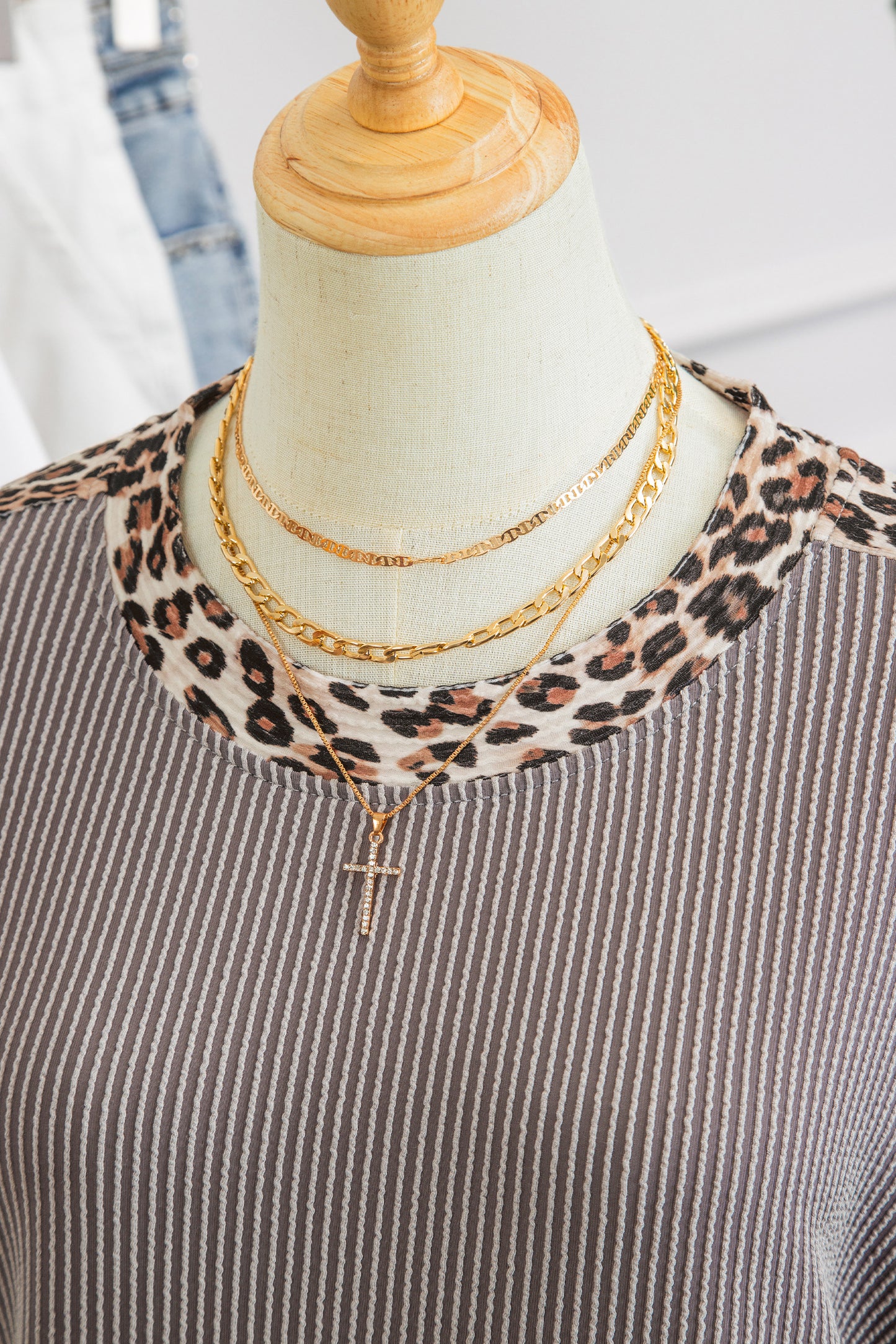 Leopard Trim Ribbed Short Sleeve Top and Shorts Set