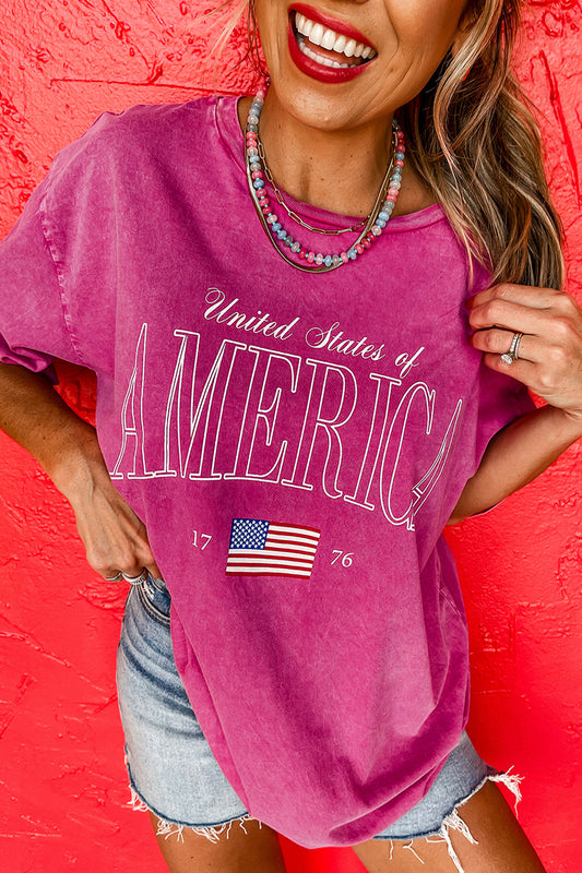 America 1776 Graphic Tee Mineral Wash Flag Day Shirt