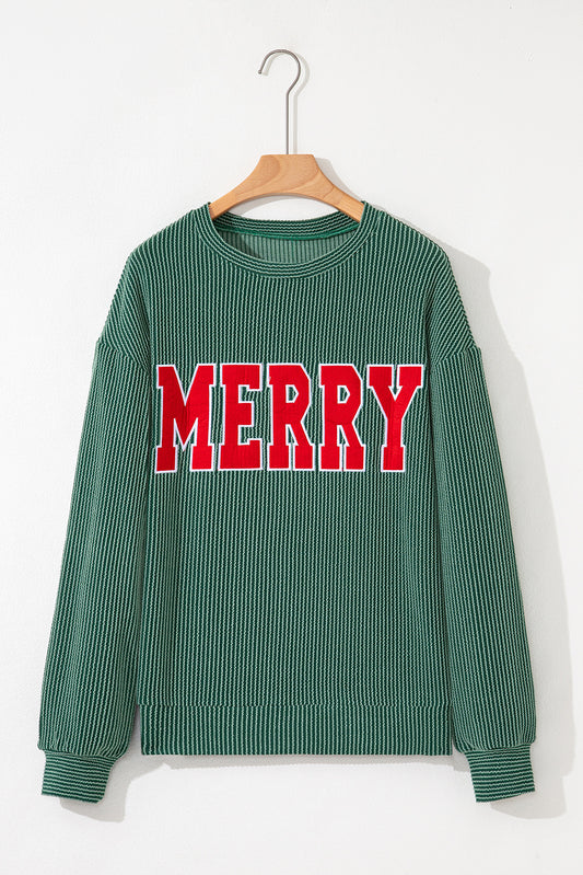 Corduroy MERRY Letter Christmas Pullover Sweatshirt