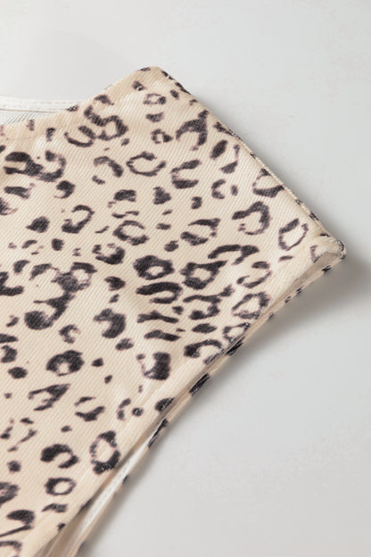 Apricot Leopard Print Side Tie Sleeveless Blouse