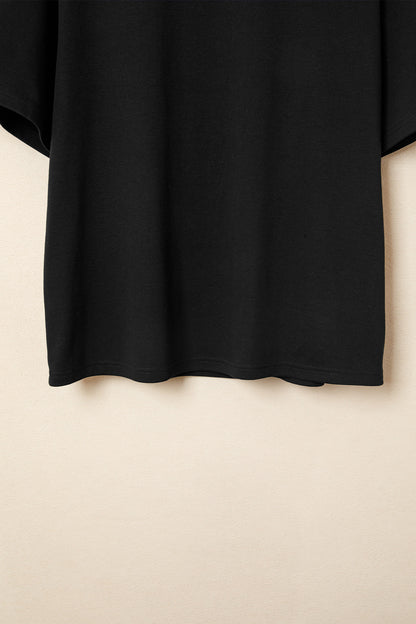 Dark Blue Oversized Mock Neck Tee Casual Relaxed Top