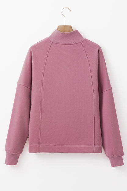 Zipped Neck Pullover Drop Shoulder Sweatshirt