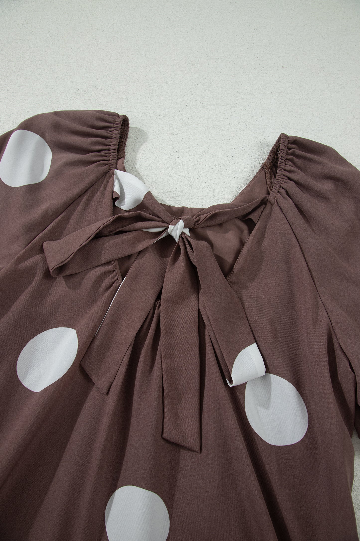 Brown Polka Dot Puff Sleeve Loose Fit Mini Dress