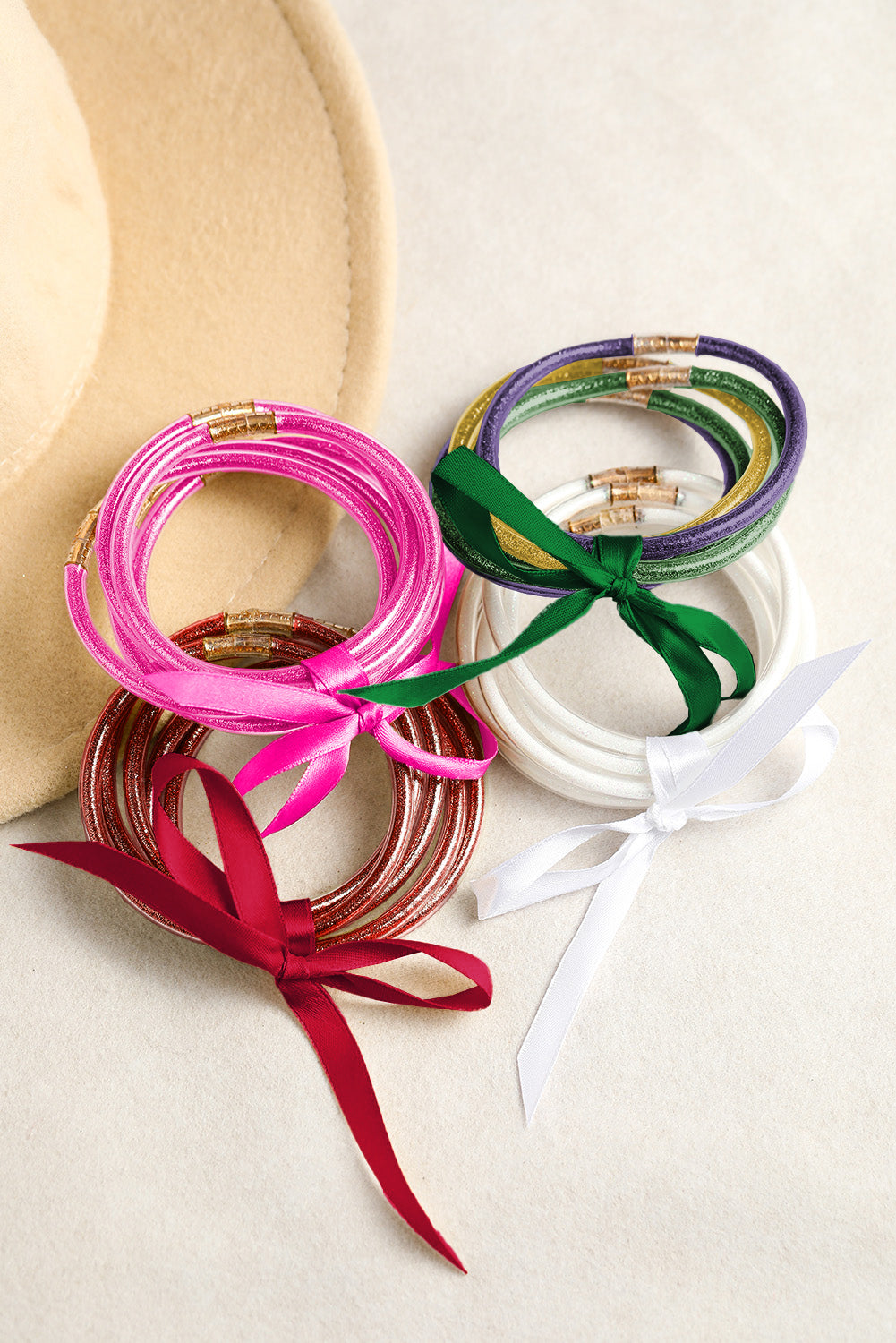 Mardi Gras Glitter Jelly Bangle Bracelet Set 5pcs