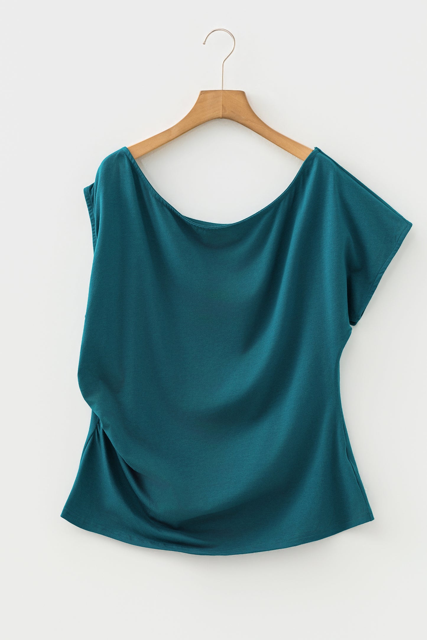 Pink Plus Size Asymmetric Neck Short Sleeve Blouse