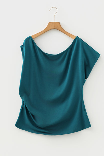Pink Plus Size Asymmetric Neck Short Sleeve Blouse