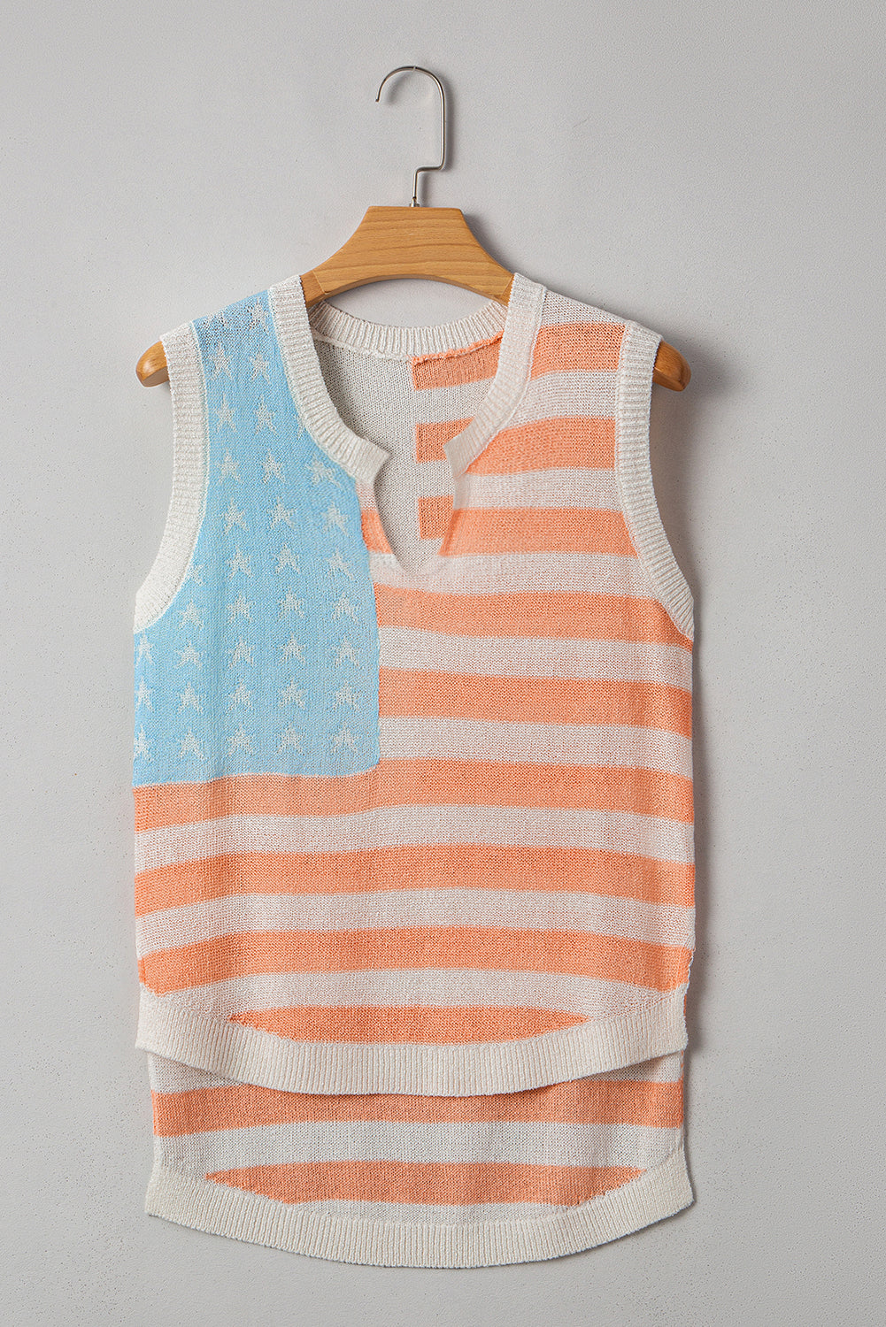Pink USA Flag Stripe Notched Neck Sweater Vest