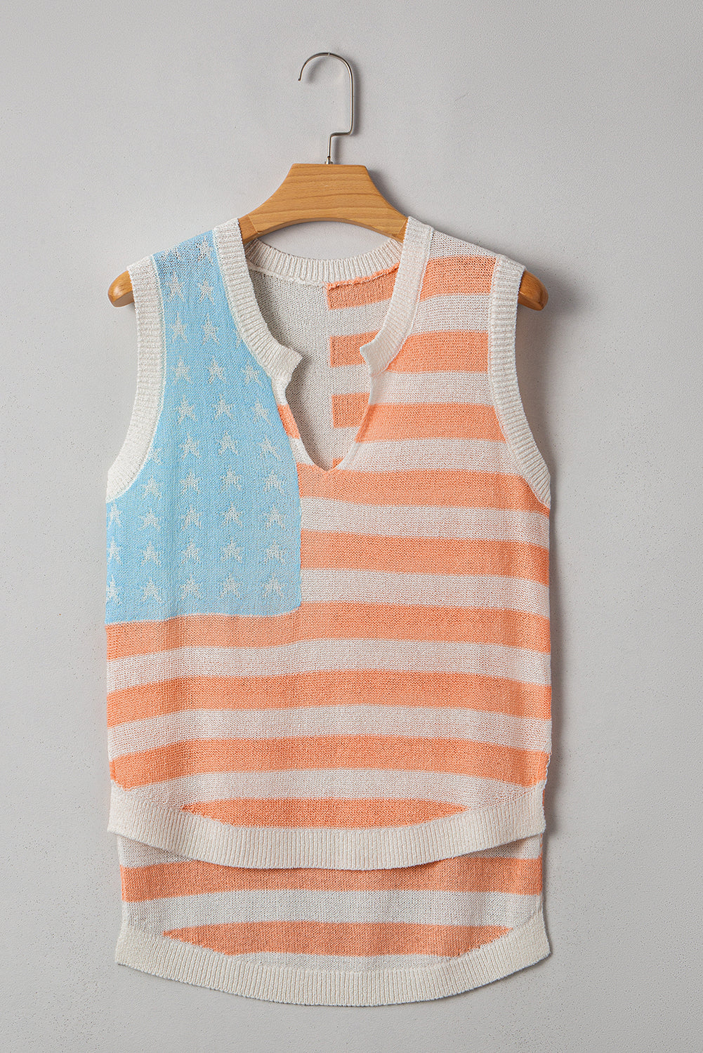 Pink USA Flag Stripe Notched Neck Sweater Vest