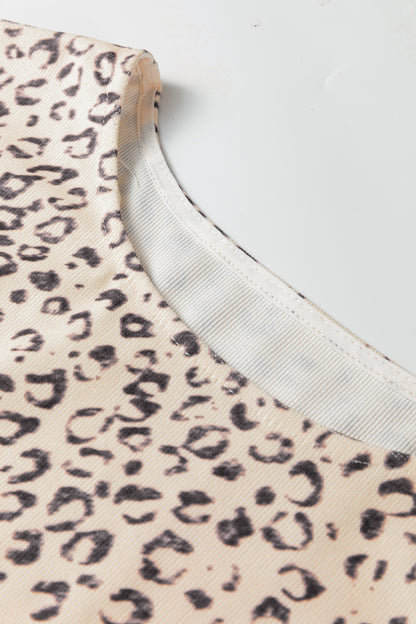 Apricot Leopard Print Side Tie Sleeveless Blouse