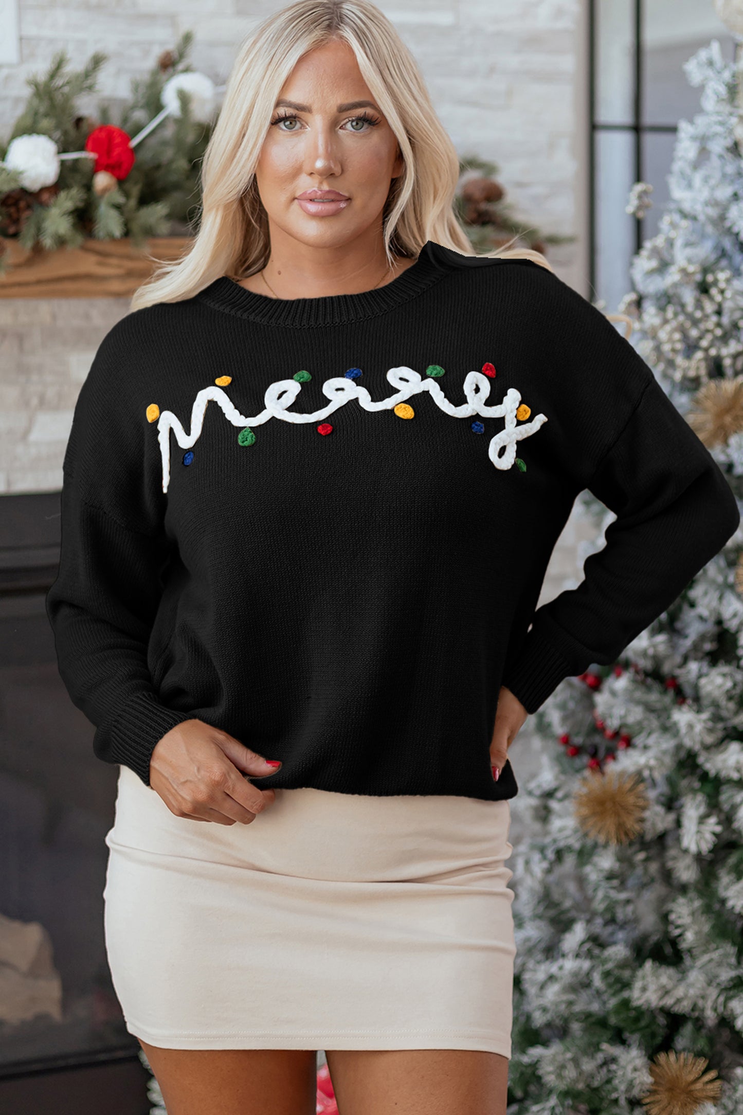 Merry Christmas Dolman Sleeve Sweater with Colorful Dots