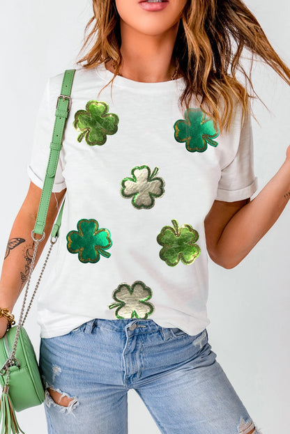 White Shamrock Foil Clover St Patricks Day Graphic Tee