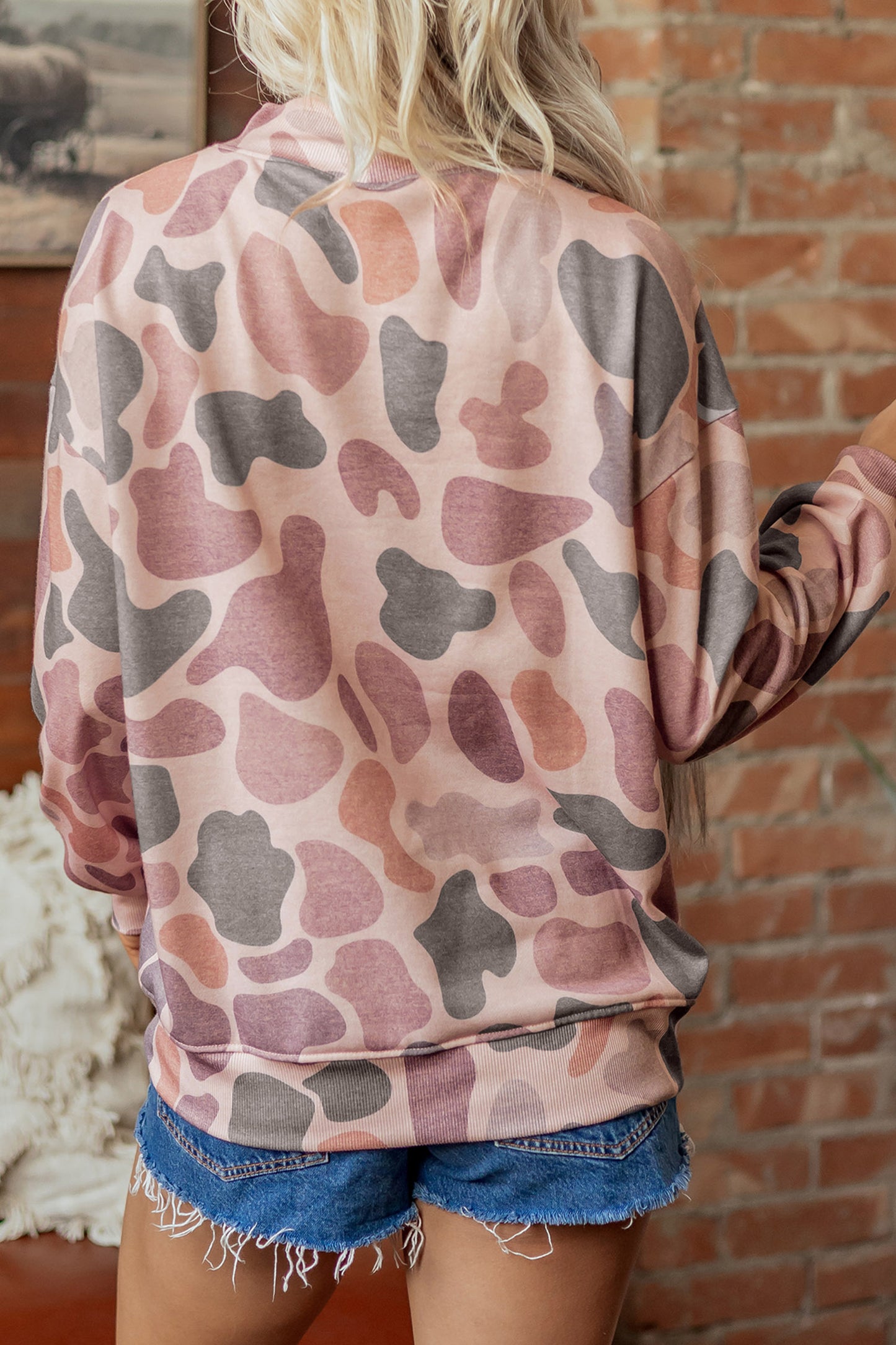 Camo PRAY Embroidered Graphic Oversized Sweatshirt