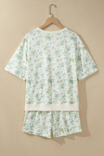 Floral Short Sleeve Lounge Set Women Pocket Shorts Set