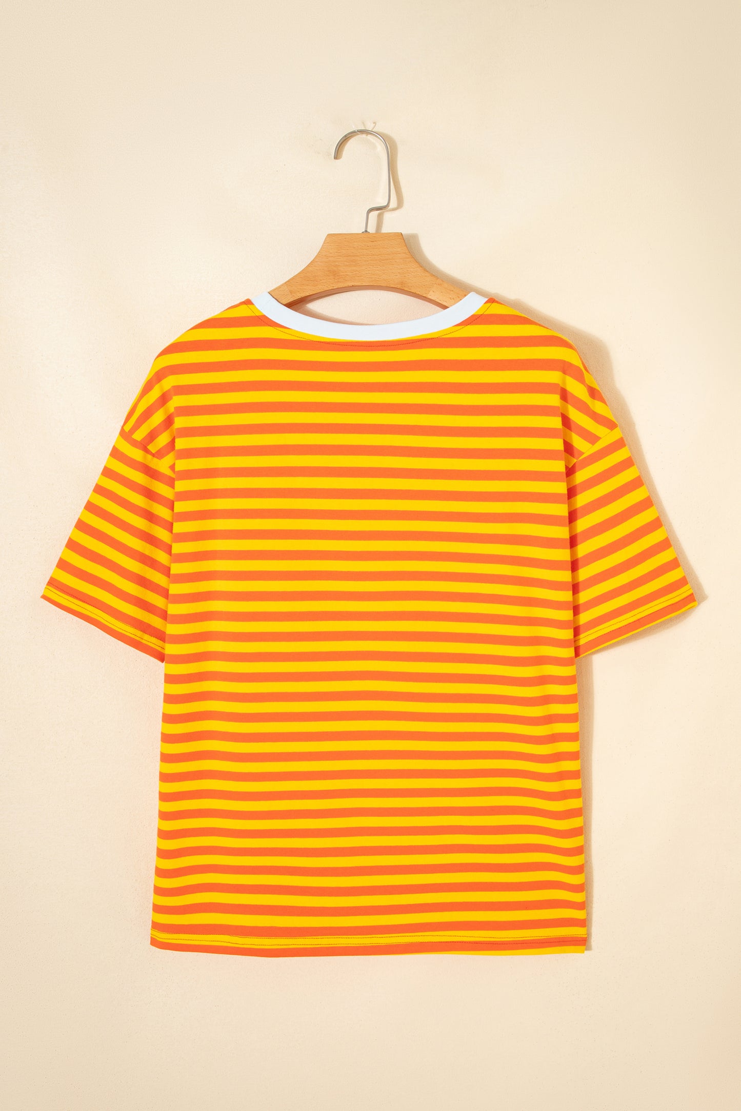 Sky Blue Striped Contrast Neck Drop Shoulder Loose Tee