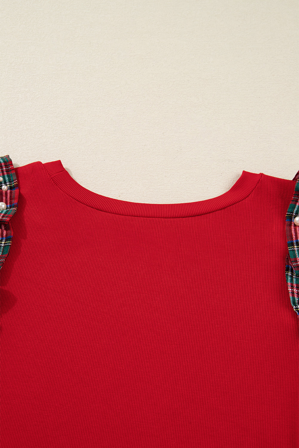Plus Size Red Plaid Ruffle Sleeve Christmas Holiday Top