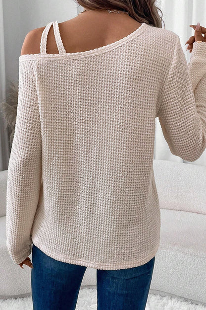 Textured Knit Asymmetrical Shoulder Long Sleeve Top